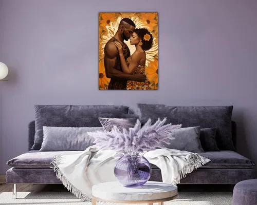 Vista 139 de Arte de pared afroamericano, decoración de rey y reina bailarín negro para sala de estar, arte de pareja de amor negro para dormitorio, lienzo