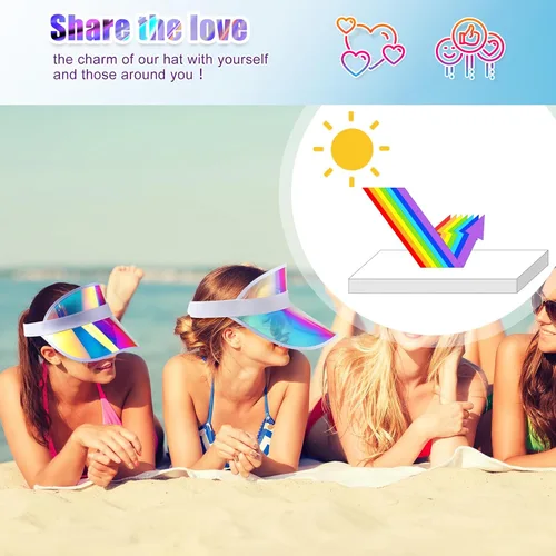 Vista 5 de Hercicy 12 viseras de verano para el sol, coloridas, transparentes, protección UV, visera de plástico para mujeres y hombres, golf, playa, fiesta