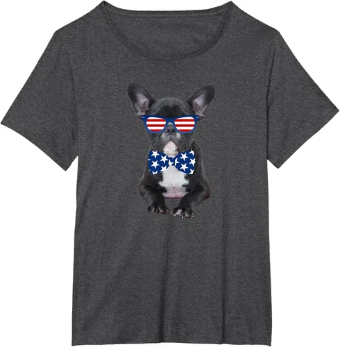 Vista 5 de Funny French Bulldog 4th de julio de Patriótico EE. UU. playera, niños 10, Blanco