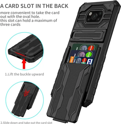 Vista 2 de Funda de teléfono para Xiaomi Poco X3 NFC/Poco X3 Pro/Poco X3 con protector de pantalla, cartera desmontable titular de tarjeta de crédito Soporte