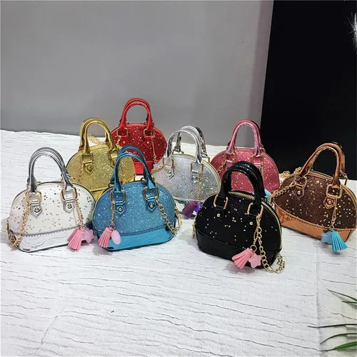 Vista 7 de Bolsos de princesa para niñas pequeñas, bolsa cruzada, cartera con forma de concha, bolsos para niños pequeños
