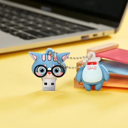 Vista 4 de Unidades flash USB, de silicona impermeable, USB2.0, de alta velocidad, para almacenamiento de fecha, disco Pendrive U (16 GB, gato azul)