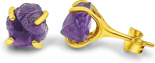 Vista 55 de Aretes de piedra preciosa natural en bruto con oro amarillo sobre plata de ley 925, 6 a 0.276 in, regalo de piedra de nacimiento de calidad genuina