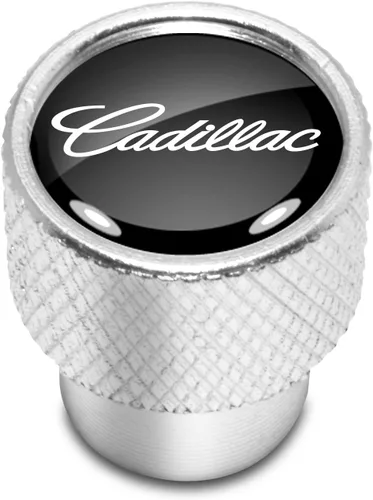 Vista 2 de iPick Image Tapones de válvula de neumático de aluminio de alta calidad para Cadillac Script, color negro sobre plata brillante, con licencia