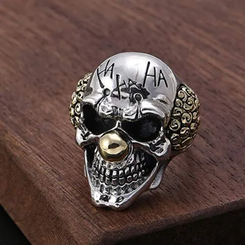 Vista 4 de Anillo de cabeza de calavera para hombre Anillo gótico payaso Joker Vampiro Diablo Vintage Punk Halloween Biker Cóctel Fiesta Regalo Joyería