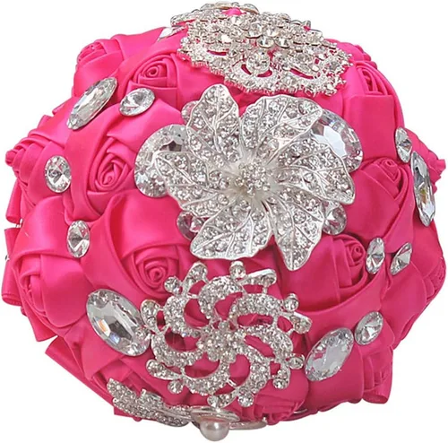 Vista 15 de Ramo de broche para novia pequeña, ramo de boda, ramo de rosas de satén para niña, hecho a medida, ramo floral de boda, arreglo de centro de mesa