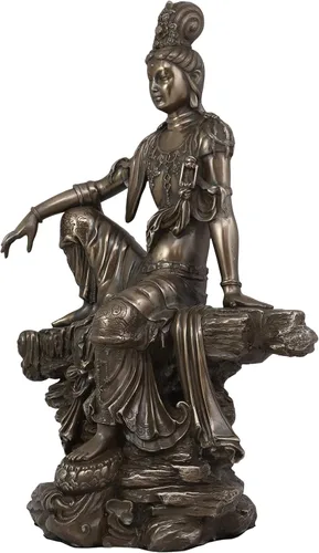 Vista 3 de Ebros - Estatua de Bodhisattva de la diosa del agua y la luna Kuan Yin en resina de bronce sintético, 13.75 pulgadas de alto, Museo de la Deidad