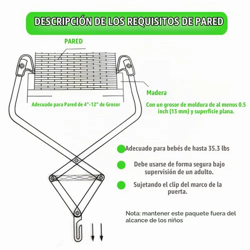 Vista 5 de Juego de puentes de puerta y gorilas para bebé, con abrazadera de puerta, correa ajustable para niños pequeños de 6 a 24 meses, certificado CPC y CE
