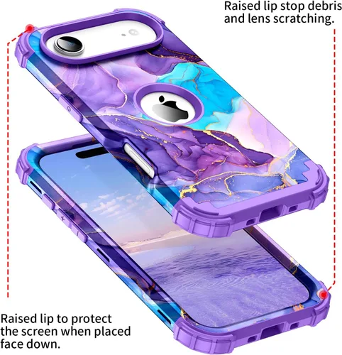 Vista 4 de Funda para iPhone Air, tres capas de alta resistencia a prueba de golpes, híbrida de plástico duro, funda protectora de goma de silicona suave
