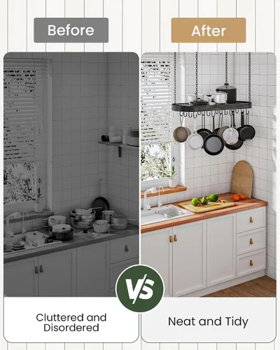 Vista 6 de CHOEZON Estante para ollas colgante de 31.7 pulgadas, estante para ollas que ahorra espacio para la cocina, estante para ollas y sartenes colgante