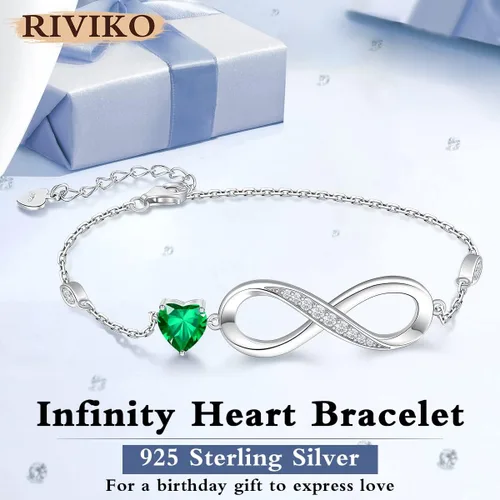 Vista 3 de RIVIKO Pulsera con dije de símbolo de corazón de amor infinito para mujer, plata de ley 925, ajustable, cumpleaños, día de San Valentín, Navidad
