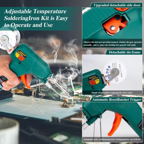Vista 5 de Kit de pistola de soldadura Larlarsa - Kit de soldador con temperatura ajustable 180-520°C, botón de ENCENDIDO/APAGADO, pistola de soldadura LED