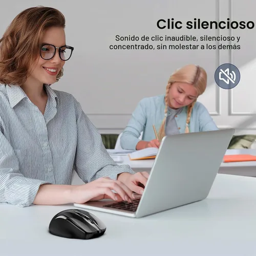 Vista 5 de TECKNET Ratón inalámbrico, BT 5.0/2.4G, silencioso 4800 DPI 6 botones Negro