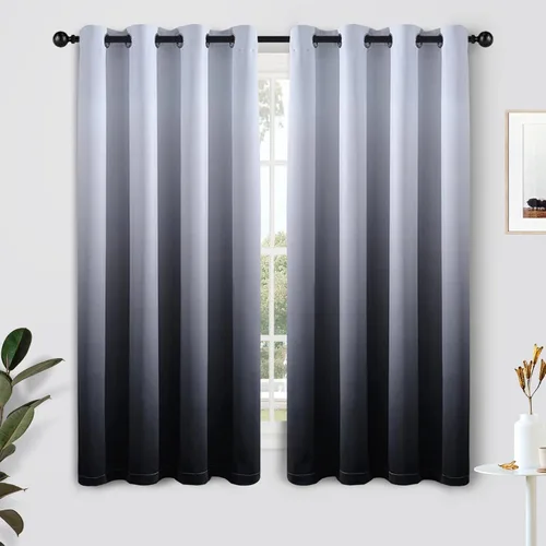 Vista 141 de SimpleHome Cortinas degradadas degradadas para oscurecer la habitación de 36 pulgadas de largo para dormitorio, con ojales y bloqueo de luz Negro