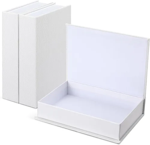 Vista 16 de Tioncy Caja de libros falsos de lino neutro, 3 piezas, decoración de imitación para decoración del hogar, estantes, mesa, tarjetas, fotos, regalo