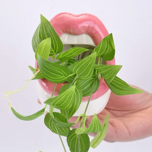 Vista 3 de WHJY Maceta de labios atractivos, maceta suculenta de cerámica - rosa