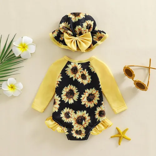 Vista 10 de Traje de baño de una pieza con cremallera de manga larga para bebé niña con gorro