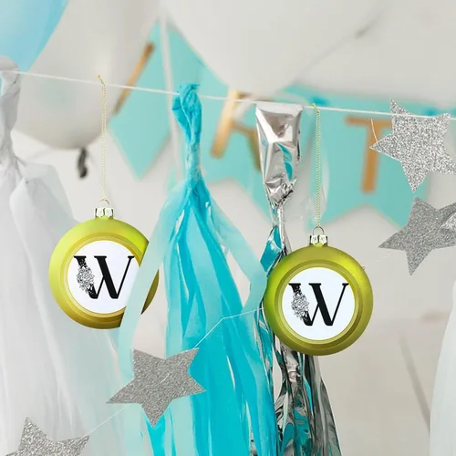Vista 7 de Adornos de bola de iniciales, monograma floral negro, letra del alfabeto, inicial W, adornos de bola para decoración del árbol de Navidad, adornos