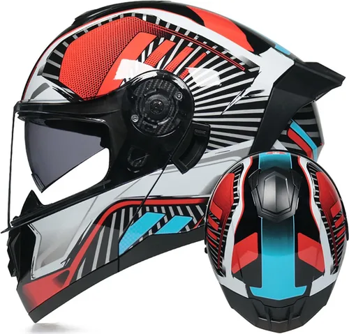 Vista 10 de Casco modular de motocicleta de cara completa, casco abierto con doble visera extraíble forro para adultos, hombres y mujeres, motocross Cruiser