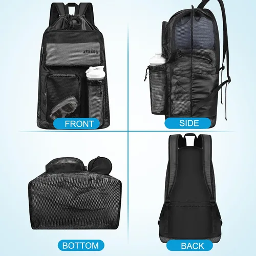 Vista 7 de Bolsa de natación para nadadores, bolsa de natación de malla grande, 80 L (capacidad de 8 balones de fútbol), mochila de playa ligera impermeable