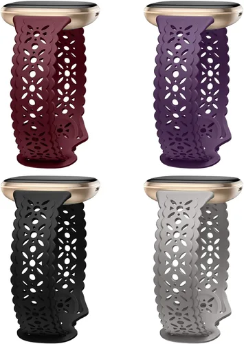 Vista 14 de Dirrelo Paquete de 4 bandas de encaje de silicona compatibles con bandas de Fitbit Sense/Bandas de Fitbit Versa 3 para mujer/Bandas de Fitbit Versa