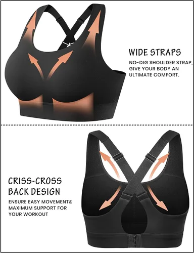 Vista 5 de Heathyoga Sujetadores deportivos de alto impacto para mujer, sujetadores deportivos de alto soporte acolchado con tiras para correr, entrenar