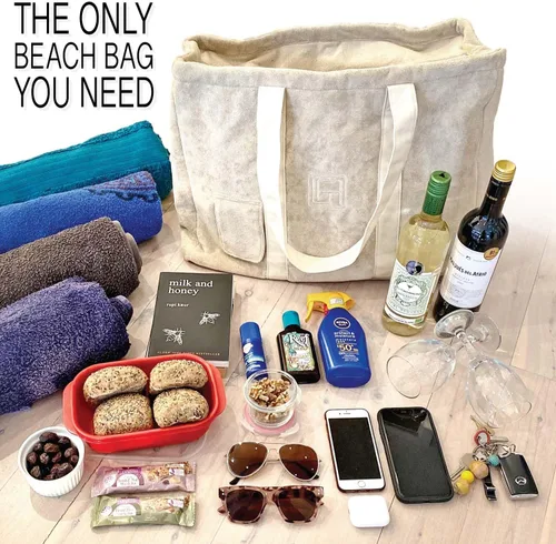 Vista 9 de Baseline IGR Bolsa de mano Bolso grande elegante y versátil Bolsa térmica interna Correa larga de lona Bolso de hombro de moda de playa, biege