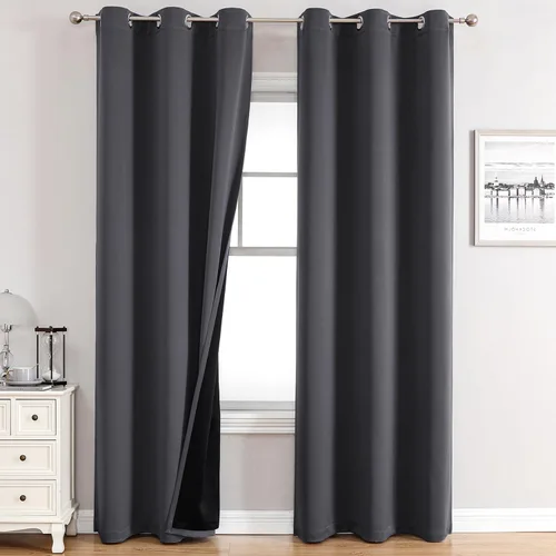 Vista 33 de ChrisDowa Cortinas 100% opacas de 63 pulgadas de largo para dormitorio con forro negro, 2 capas gruesas totalmente opacas con aislamiento térmico