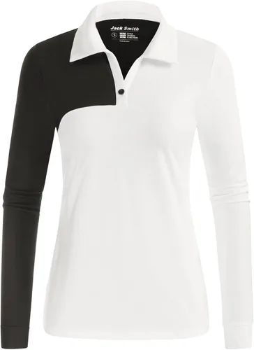 Vista 2 de JACK SMITH Camisas de golf de manga larga para mujer, con bloques de color, camisetas atléticas de tenis de secado rápido