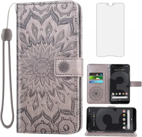 Vista 8 de Funda de teléfono para Google Pixel 3 XL con protector de pantalla de vidrio templado y funda magnética de cuero, soporte para tarjetas, accesorios
