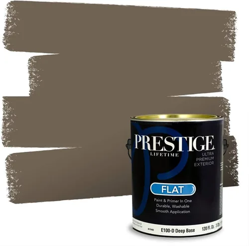Vista 247 de PRESTIGE Pinturas Pintura Exterior e Imprimación en Uno, 1 Galón, Mate, Combinación Comparable de Sherwin Williams* Black Magic* SW6991-PCM
