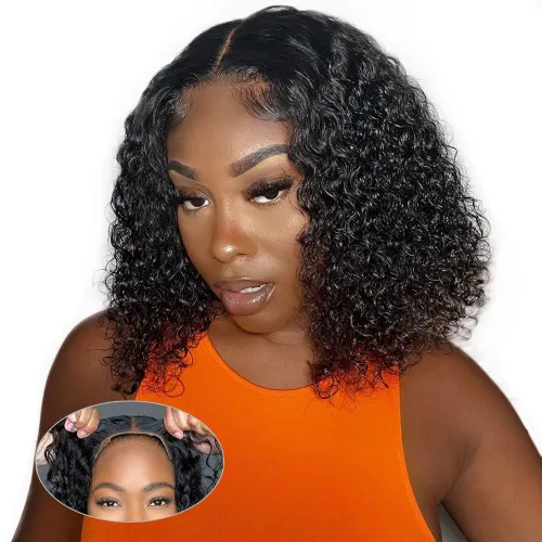 Vista 13 de Pelucas de cabello humano sin pegamento de 8 pulgadas, pre arrancadas, cierre de encaje 4x4, pelucas de cabello humano rizadas con onda profunda