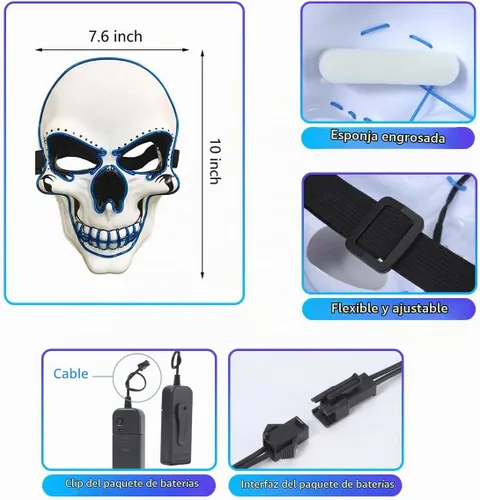 Vista 3 de Máscara de Halloween con luz LED de OceanWings para disfraces de miedo, para suministros de fiesta