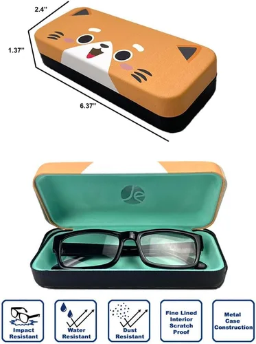 Vista 4 de JAVOedge Paquete de 2 unidades, estuche de almacenamiento para lentes con diseño de cara de gato multicolor con tela de microfibra