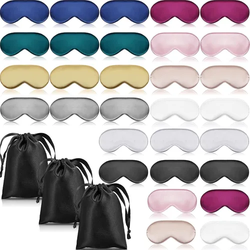 Vista 8 de 30 piezas de máscara de seda para dormir, máscara de ojos de seda con correa ajustable, cubierta para los ojos para dormir, venda para los ojos