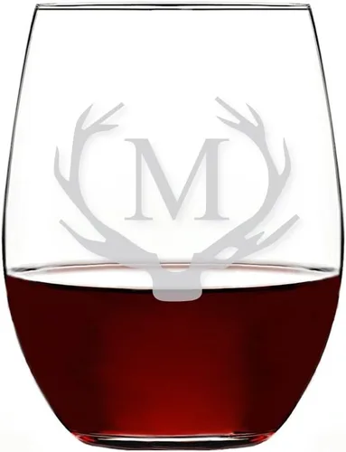 Vista 16 de Antler Initial - Copa de vino sin tallo (15 onzas, letra B, 4 unidades)