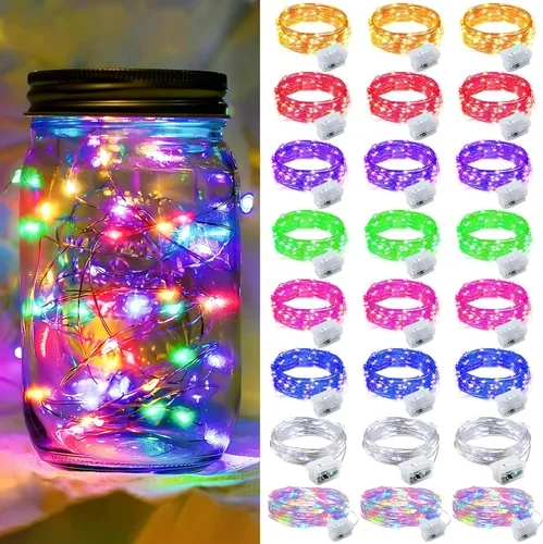 Vista 31 de Paquete de 6 luces de hadas a pilas con temporizador remoto, 8 modos de iluminación, 7 pies, 20 luces LED impermeables para Halloween, Navidad