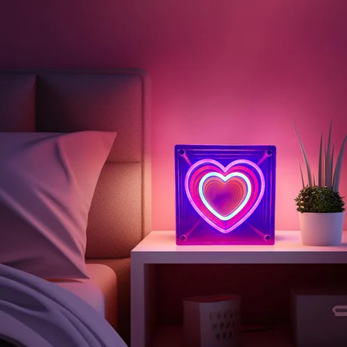 Vista 6 de Attivolife Letrero de neón de corazón infinito, lámpara de neón rosa iluminada, romántica caja de luz LED arcoíris con alimentación USB, decoración