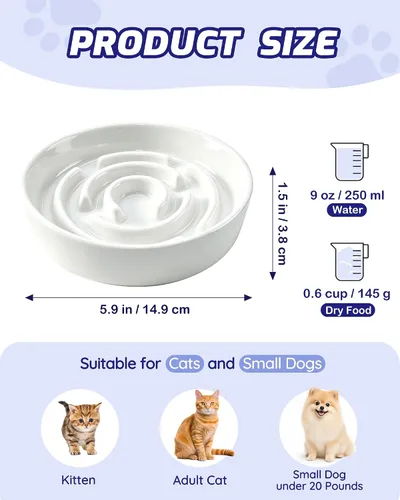 Vista 9 de TRUVIC Ceramic Slow Feeder Dog Bowl Small Breed Maze Cat Bowl (White)
