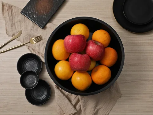 Vista 6 de Tazón de fruta negro de madera sólida seguro para alimentos para encimera de cocina, diámetro de 12 pulgadas