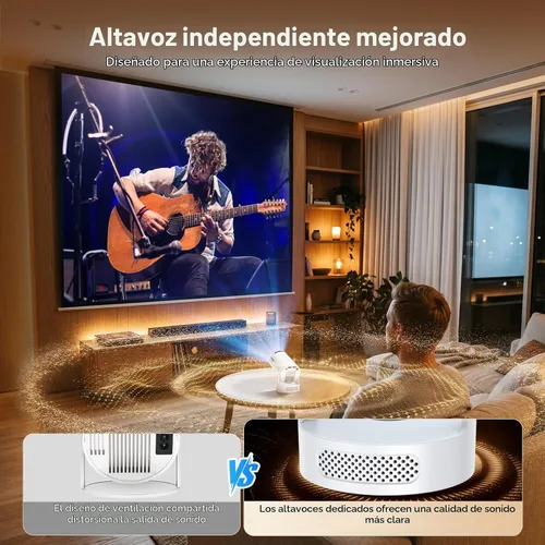 Vista 8 de Mini proyector con WiFi y Bluetooth, aplicaciones integradas, Keystone automático, rotación de 180°, soporte de 1080P/4K, proyector portátil Blanco