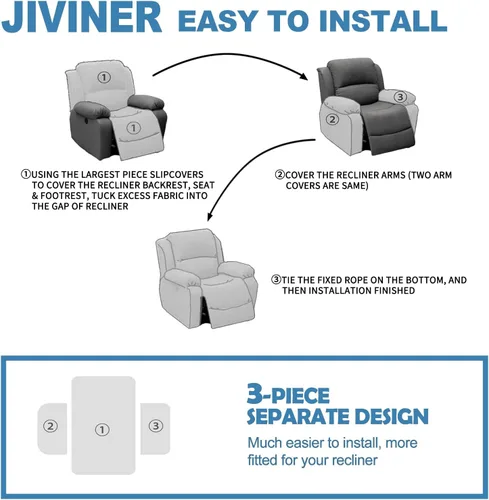 Vista 7 de JIVINER Fundas reclinables de gran tamaño de 3 piezas para sillón reclinable grande con bolsillos, tela jacquard elástica Lazy Boy funda para sofá