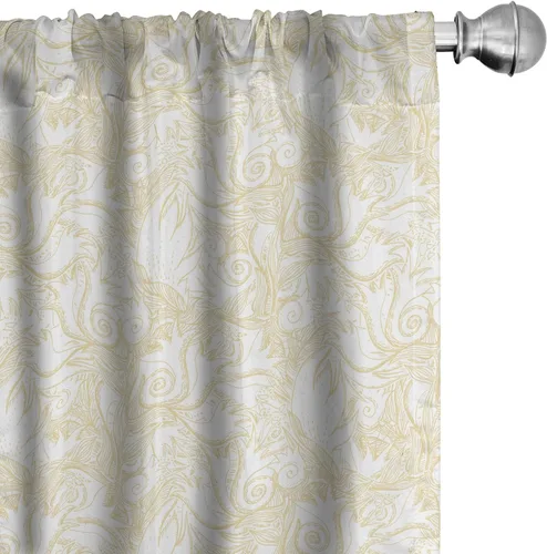 Vista 18 de Ambesonne Paquete de 2 cortinas otoñales para ventana, diseño otoñal con formas intrincadas en espiral y estampado de hojas voladoras, juego ligero