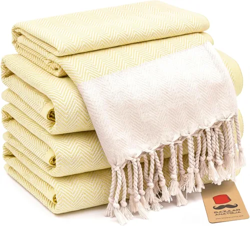 Vista 44 de Bazaar Anatolia Toallas de mano – Juego de 4 39 x 19 pulgadas – Toalla de mano turca a rayas para baño, 100% algodón, cocina, cara, cabello, té