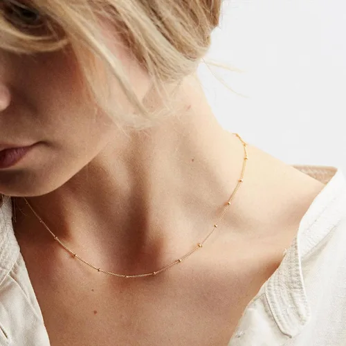 Vista 4 de Delicado collar de gargantilla de oro para mujer, chapado en oro de 14 quilates, cadena de satélite en capas, para adolescentes, perlas, estrellas