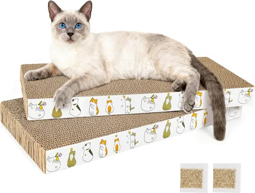 Vista 8 de PatiencET Rascador para gatos en forma de L, almohadilla de cartón de 26.8 pulgadas para gatos de interior, tablero vertical grande para rascar