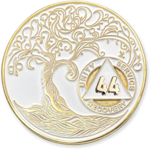 Vista 38 de 1 año Sobriety Mint Twisted Tree of Life Medallón de recuperación AA chapado en oro, chip/ficha - negro
