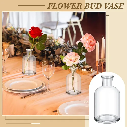 Vista 4 de Lallisa 54 piezas 8 centímetros Jarrones pequeños de vidrio en brote a granel, jarrones mini de flores para centros de mesa, botellas de vidrio