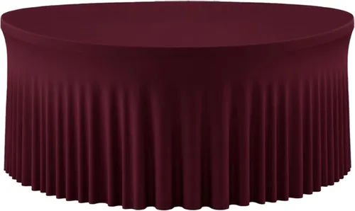 Vista 50 de Mantel redondo de 60 pulgadas en negro para mesas de 5 pies, funda de mesa ajustada de elastano con borde elástico y falda, lavable, sin arrugas