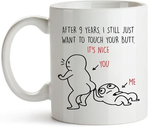 Vista 7 de YouNique Designs Taza de café del 9º aniversario, 11 onzas, divertida taza de noveno aniversario de boda para él y ella (mango negro)